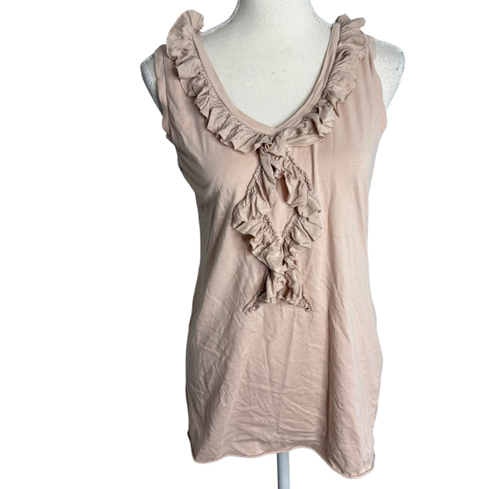 Cabi Ruffle Front V-Neck Tank Top Blush Pink Cotton Modal Sleeveless Style 314 M